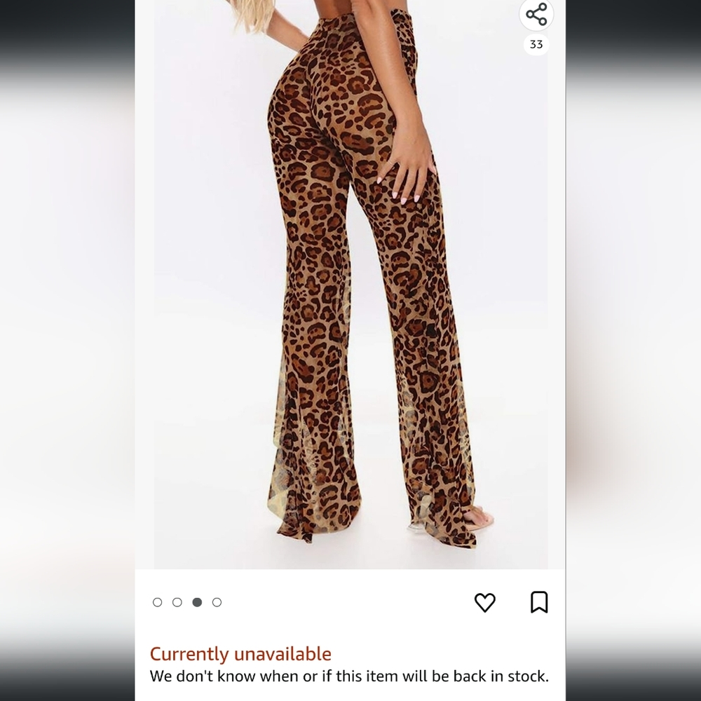 COCOLEGGINGS Women's Leopard Ruffle Sheer Mesh Swimwear Cover Up Pants Brown L